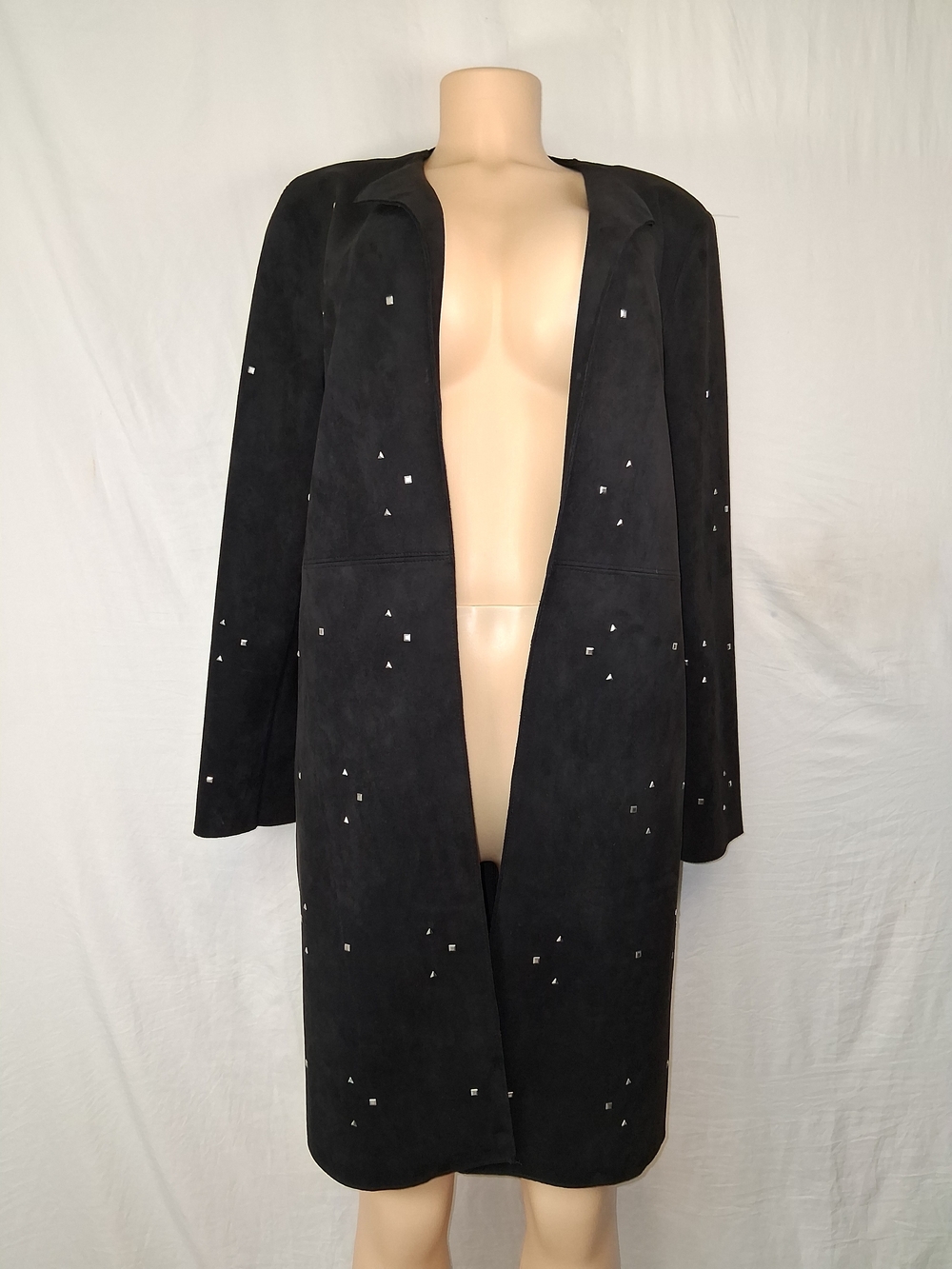 Zara Black Suede Long Trench Coat with Silver Studs - Picture 5 of 17